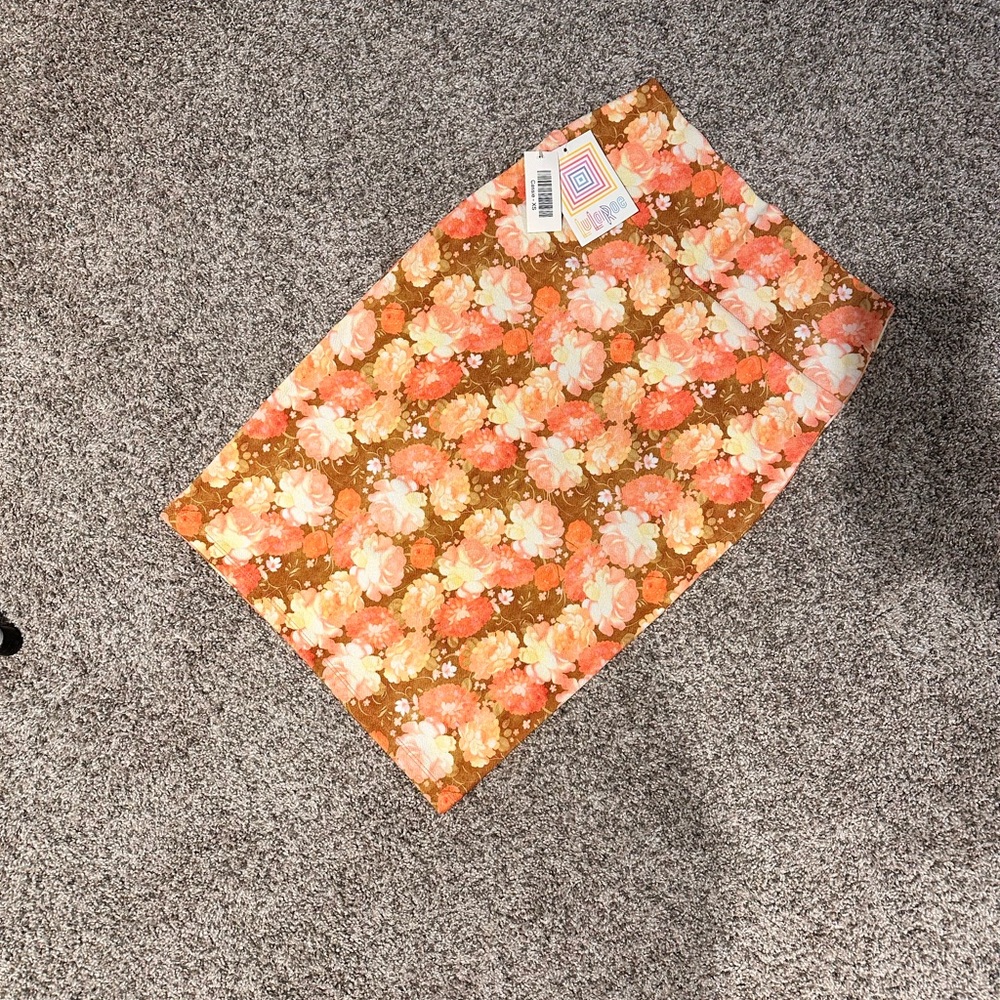 LuLaRoe Cassie Brown and Pink Midi Pencil Skirt